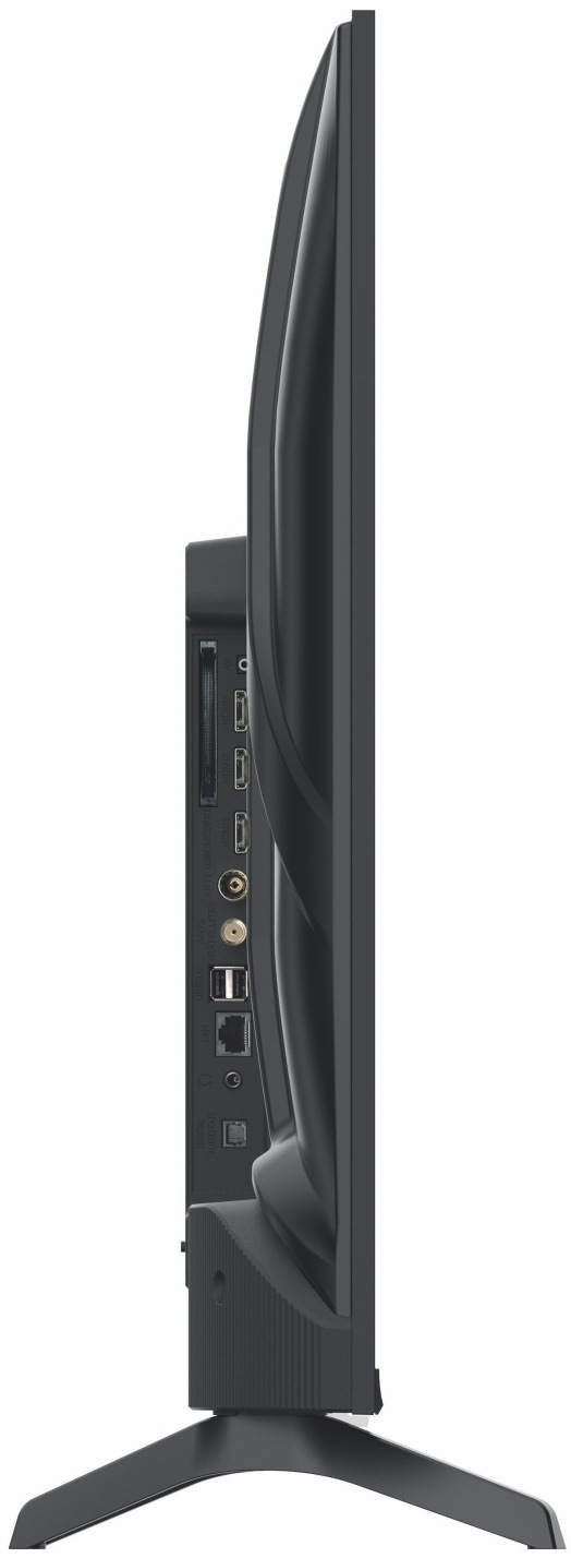 Konektory HDMI a USB na boční straně televize Strong SRT40FH5553.
