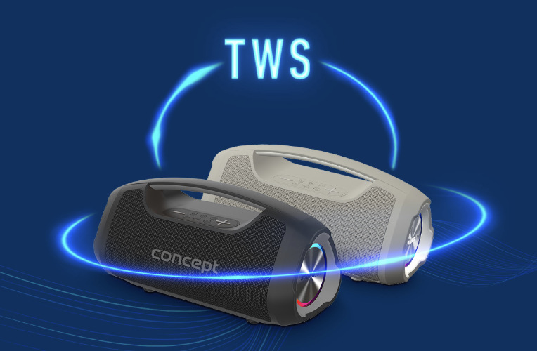 Dva reproduktory Concept SoundJoy BR5060 a BR5061 propojené pomocí funkce TWS