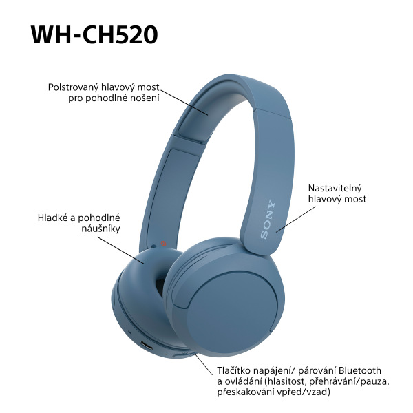 Sluchátka Sony WH-CH520 modrá Sluchátka Sony WH-CH520 - modrá