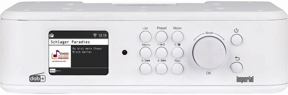 Internetový radiopřijímač s DAB+ Imperial DABMAN i460 stříbrný/bílý Imperial DABMAN i460, pohled zepředu na ovládací panel s displejem a otočným ovladačem.