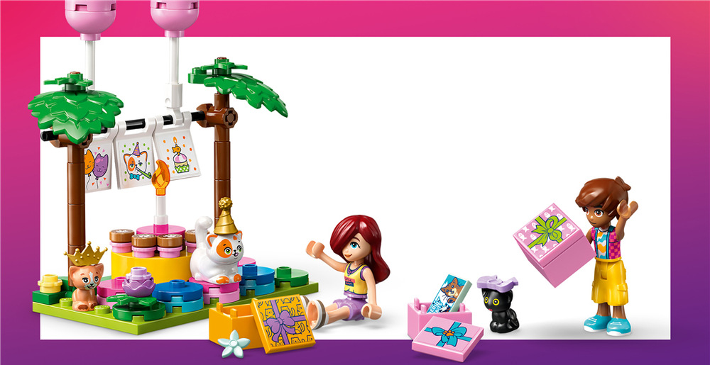 Stavebnice LEGO® Friends 42666 Kočičí narozeninová oslava a dům na stromě Pět koček a minipanenky Lea s Paisley dávají dětem prostor pro péči o zvířátka i vlastní příběhy.