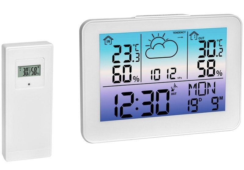 Meteostanice TFA s barevným displejem, čas řízen rádiovým signálem DCF 77