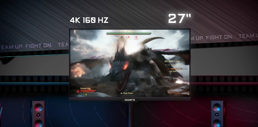 Herní monitor GIGABYTE M27UP-ICE bílý Detail obrázku monitoru s nastavením režimu zobrazení.