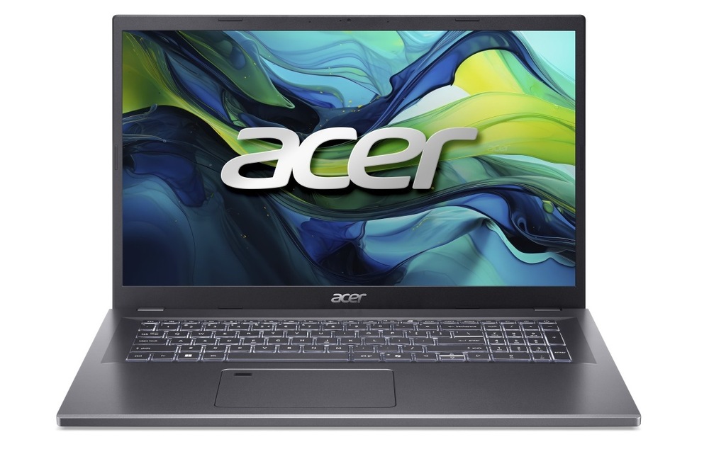 Notebook Acer Aspire 17 (A17-51M-753U) šedý Otevřený a zapnutý notebook Acer Aspire 17 (A17-51M-753U) zepředu