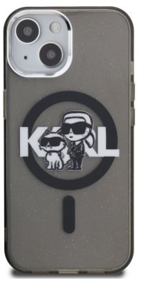 Kryt na mobil Karl Lagerfeld IML Glitter Karl and Choupette Sketch MagSafe na Apple iPhone 15 černý Kryt na mobil Karl Lagerfeld IML Glitter Karl and Choupette Sketch MagSafe na Apple iPhone 15 černý