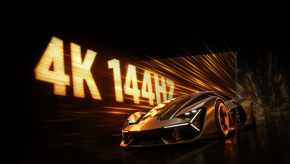 Televize TCL 85RM7L Jedoucí auto na televizi TCL při nativním rozlišením 4K při 144 Hz
