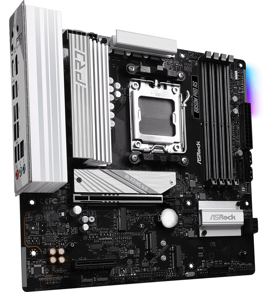 Základní deska ASRock B850M Pro RS pro AMD AM5 v černo-stříbrném provedení s podporou DDR5