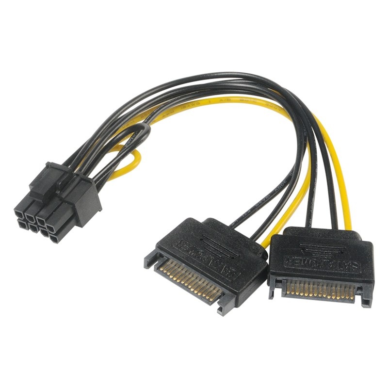 Adaptér AKASA 2x SATA (male) na 6+2pin PCIe (female) - černý