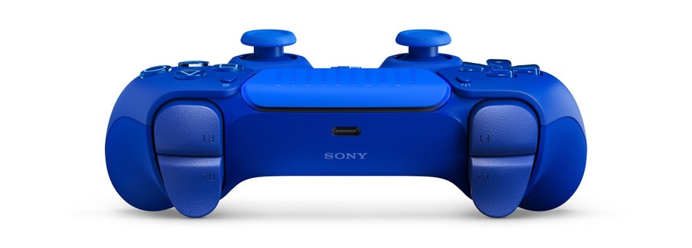Bezdrátový ovladač Sony DualSense Pro PS5 - Icon Blue Special Edition modrý Přední pohled na ovladač Sony DualSense Pro PS5 - Icon Blue Special Edition s viditelným portem typu USB-C.