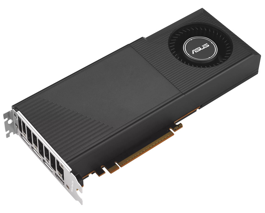 Grafická karta Asus Radeon Turbo AI Pro R9700 s radiálním ventilátorem a černým krytem