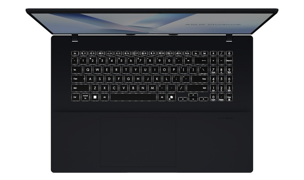 Notebook Asus Vivobook 18 modrý Pohled shora na klávesnici notebooku Asus Vivobook 18