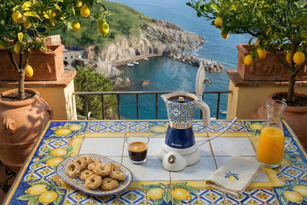 Moka konvice Ariete Capri ART 1358/CA bílý/modrý Moka konvice designu Capri.