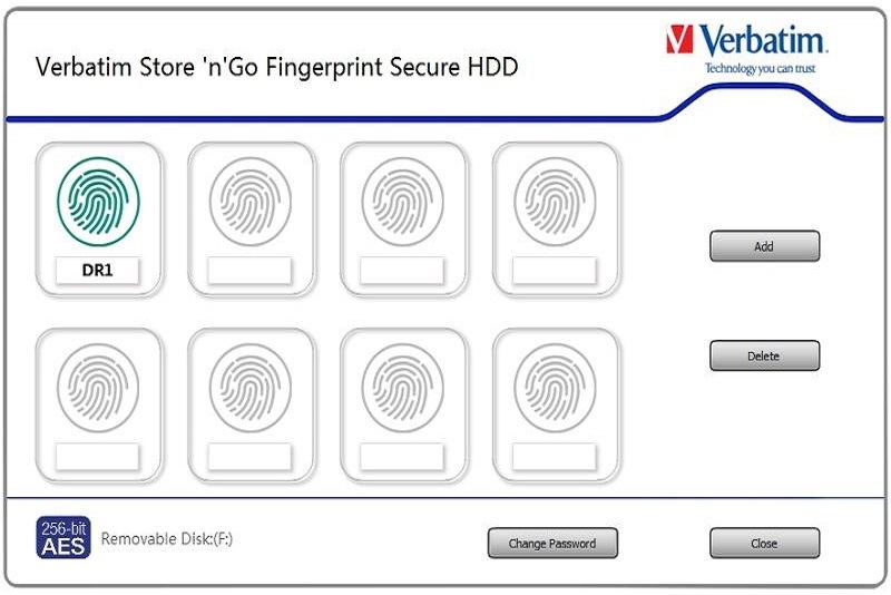 Externí pevný disk 2,5" Verbatim Fingerprint Secure, 2TB černý Verbatim bezpečnost