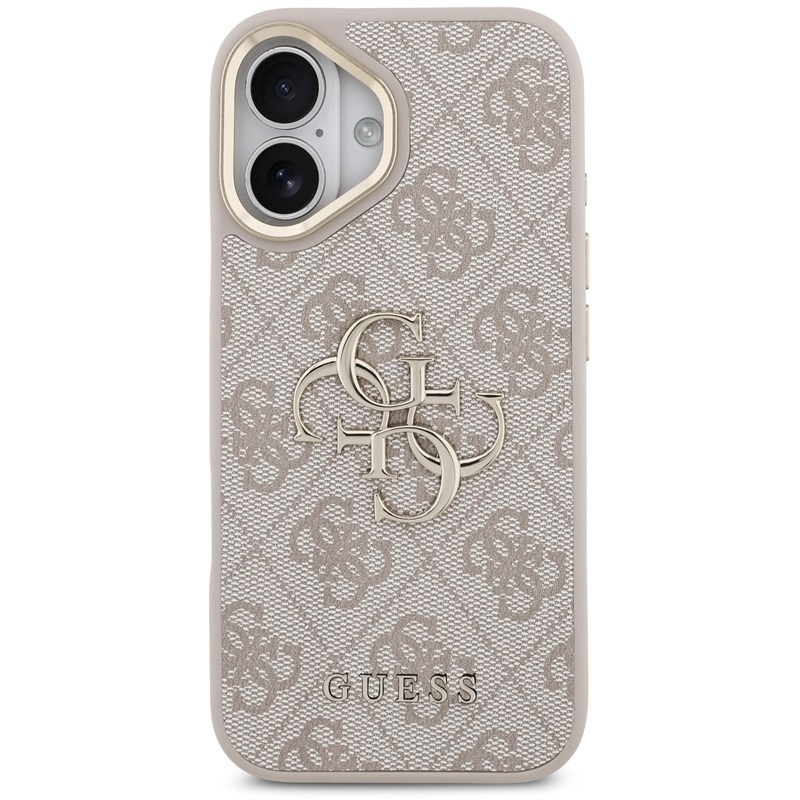 Kryt na mobil Guess PU Leather 4G Metal Logo Gold Frame MagSafe na Apple iPhone 17 růžový