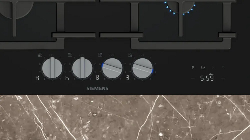 Podsvícené otočné voliče varné desky Siemens ER6A6PH40