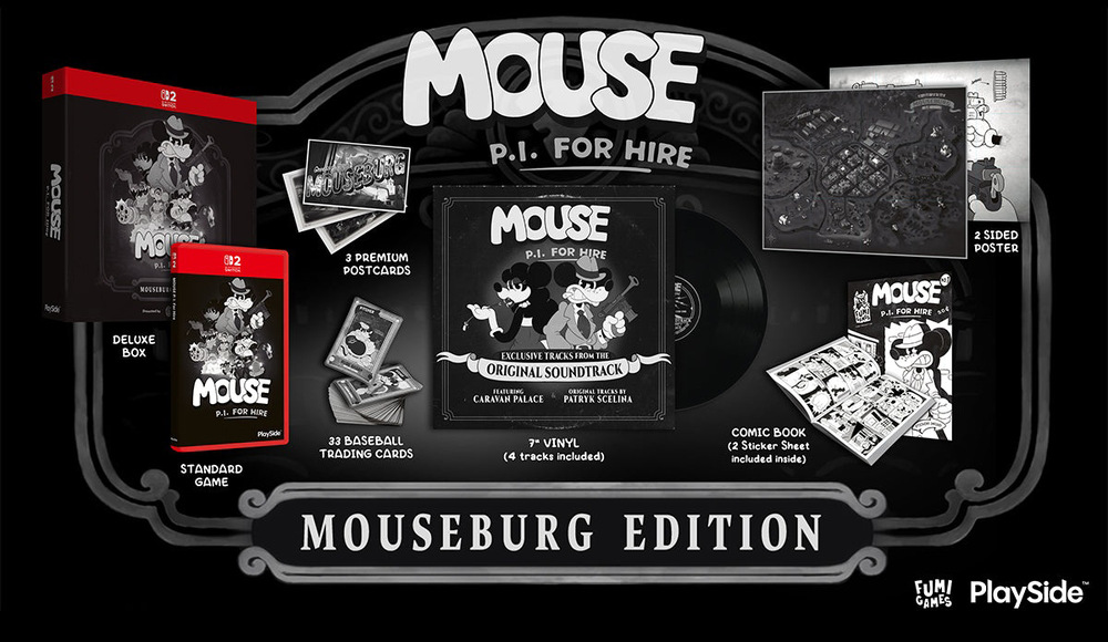 Obsah edice hry Mouse P.I. for Hire - Mouseburg Edition.