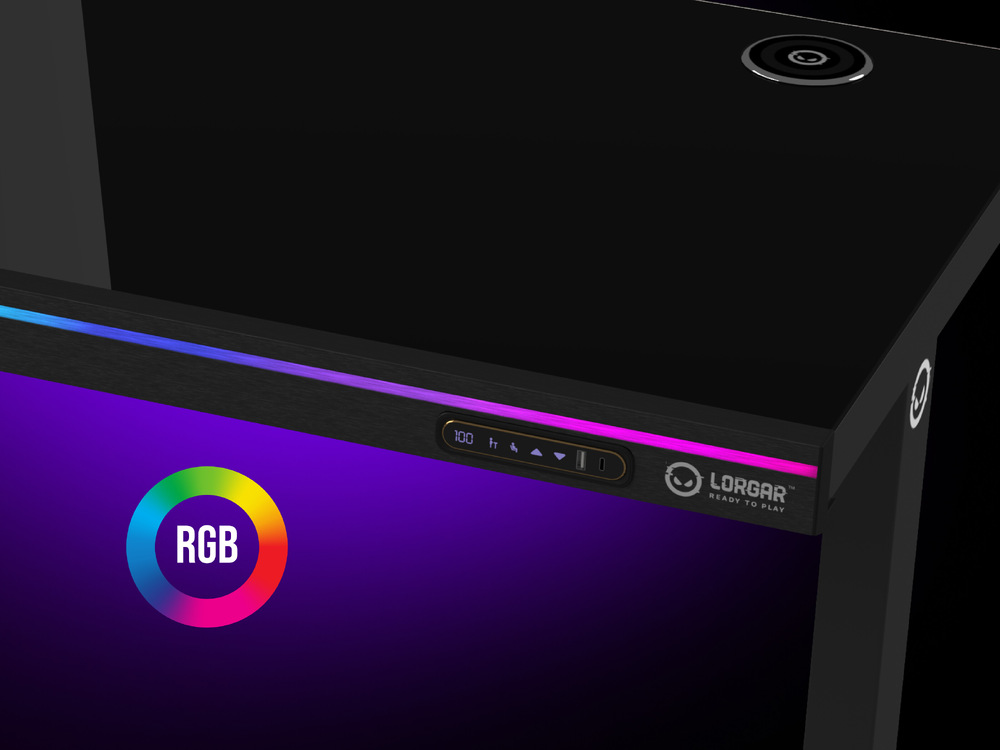 Herní stůl Lorgar DP80 RGB Tempered Glass černý Lorgar DP80 RGB Tempered Glass vylepšuje design RGB podsvícením