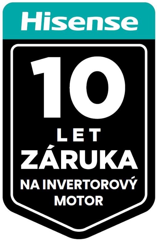 ikona prodloužené 10lete zaruky na invertorový motor pračky. Bílý text se nachází na tmavém podkladu.