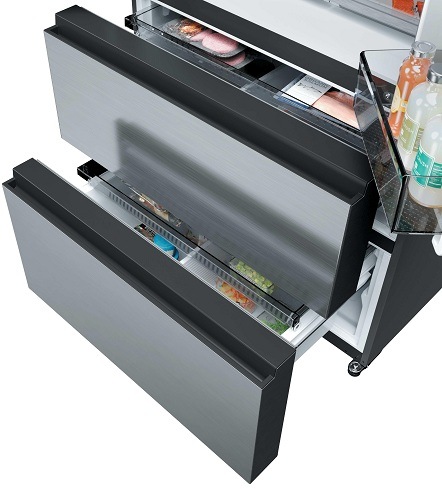 pootevřené šuplíky mrazáku lednice Haier HFR59F18CWMM