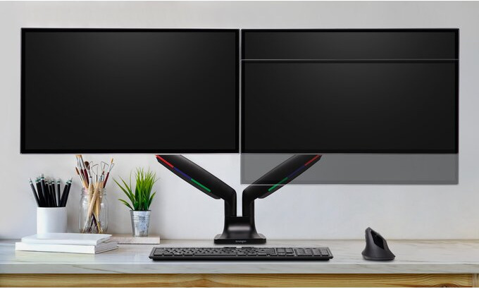 Držák KENSINGTON SmartFit dvojramenný držák monitorů černý Kensington One-Touch Height Adjustable Dual Monitor Arm, černá