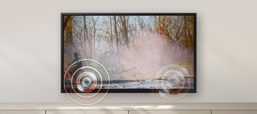 Televize Samsung UE32F6002 - technologie zvuku sledujícího pohyb OTS Lite, televize s nákresem zvukových vln