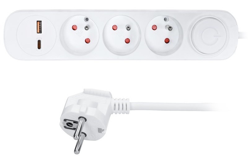 Prodlužovací kabel Solight o délce 2 m, bílá barva