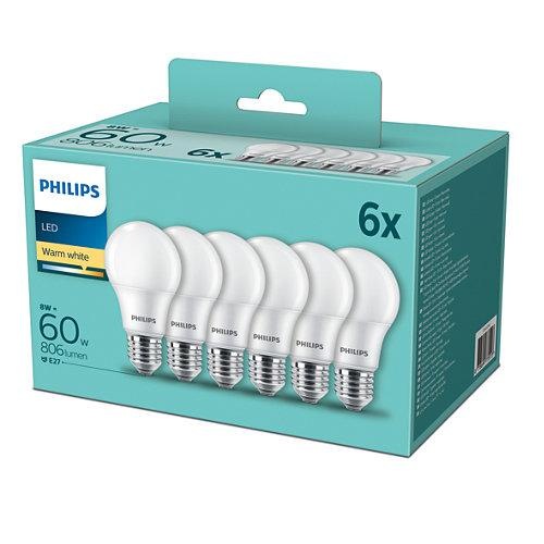 Žárovka LED Philips klasik, 8W, E27, teplá bílá, 6ks Žárovka LED Philips klasik, 8W, E27, teplá bílá, 6ks