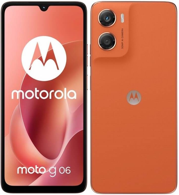 Motorola Moto G06 v oranžové barvě, chytrý telefon s 6,88″ displejem, 50Mpx fotoaparátem a elegantním designem