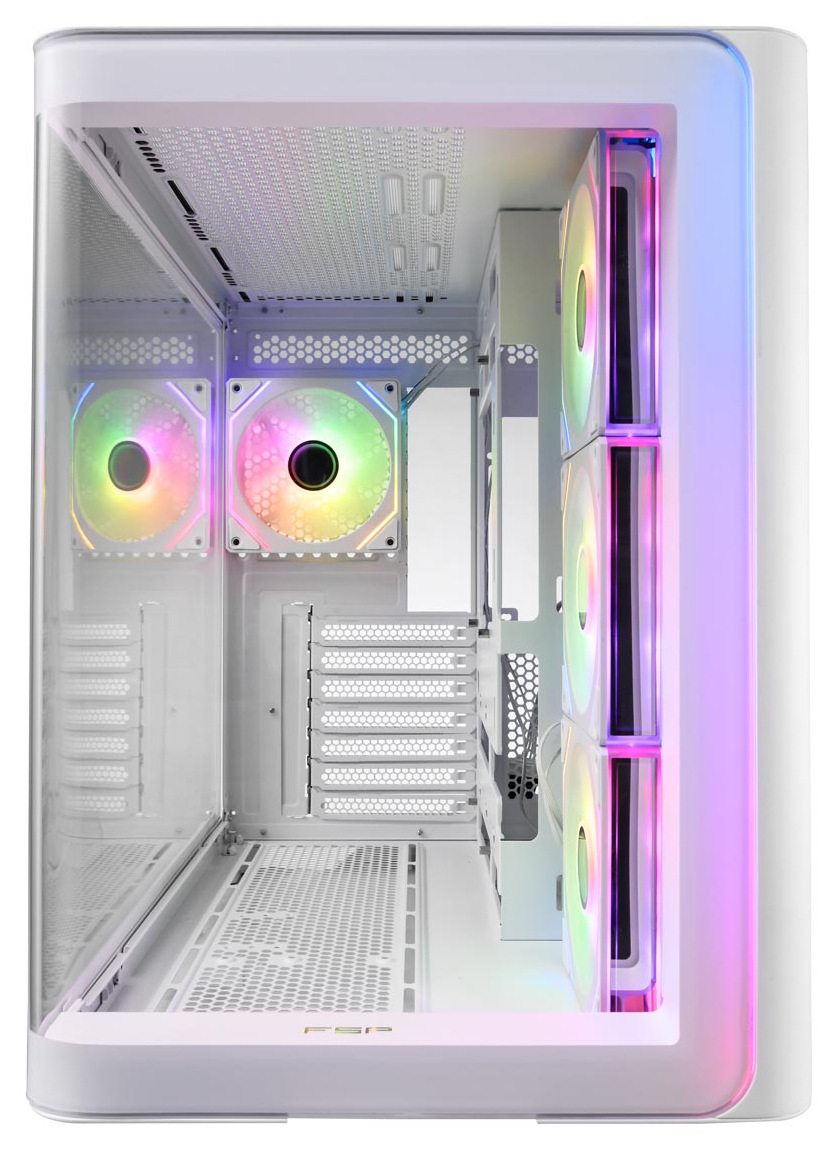 Case FSP M580-WA bílá PC skříň Fortron M580-BA v detailu z boční strany