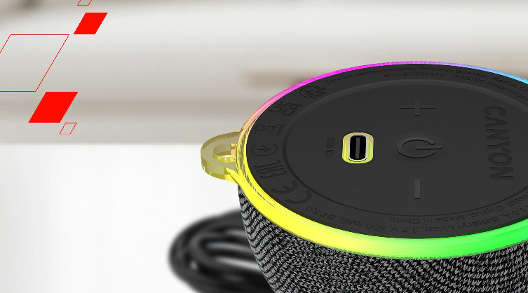 Přenosný reproduktor Canyon OnMove 13 černý CANYON OnMove 13 zaujme 600mAh baterií i rychlým nabíjením skrze USB-C