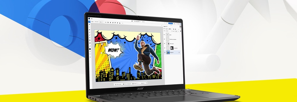 Notebook Acer Chromebook Plus Spin 514 (CP514-4HN-374W) šedý Notebook Acer Chromebook Plus Spin 514 při úpravě grafiky v aplikaci na displeji