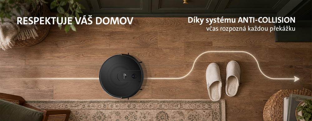 Robotický vysavač ETA Swing 4123 90000 černý Robotický vysavač ETA Swing se systémem Anti-Collision objíždějící domácí obuv na dřevěné podlaze.