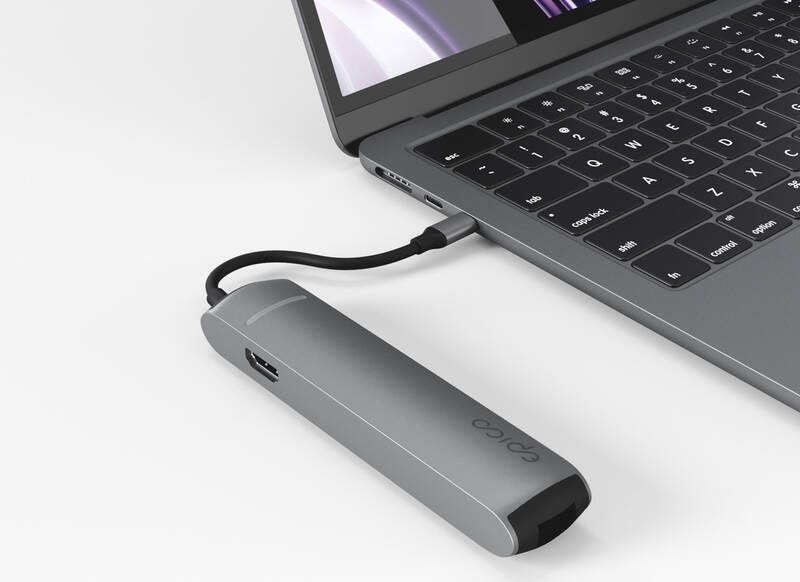 USB Hub Epico 6in1 Aluminium 8K USB-C/1× USB-C, 2× USB 3.0, HDMI, microSD, SD - šedý