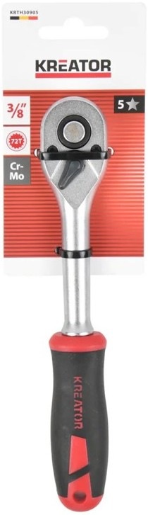 Ráčna Kreator KRTH30905 3/8" 72T s tlačítkem pro uvolnění nástavců a přepínací páčkou