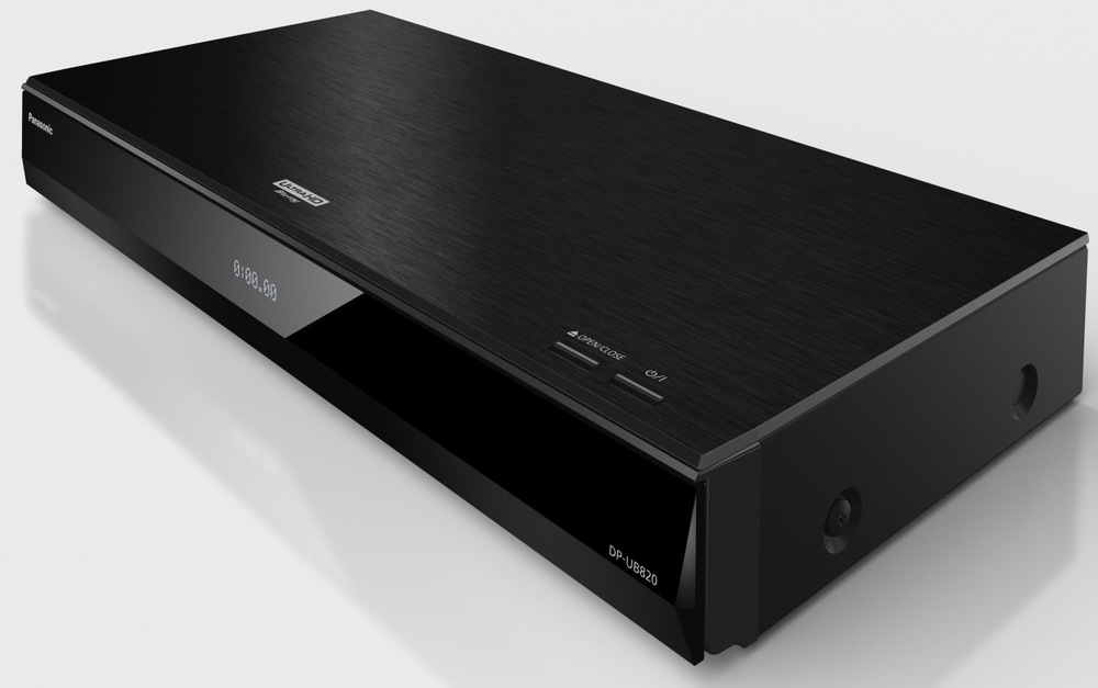 Blu-ray přehrávač Panasonic DP-UB820AG-K černý Horní pohled na přehrávač s jemnou texturou povrchu a ovládacími tlačítky