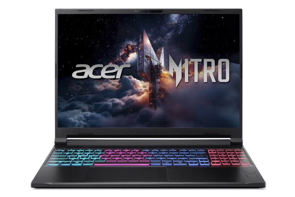Notebook Acer Nitro V 16S (ANV16S-71-70EW) černý Otevřený a zapnutý notebook Acer Nitro V 16S