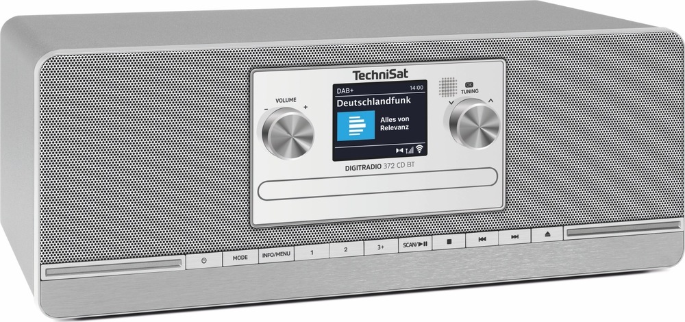 Radiopřijímač s DAB+ TechniSat DIGITRADIO 372 CD BT stříbrný/šedý Pohled šikmo zepředu na TechniSat DIGITRADIO 372 CD BT