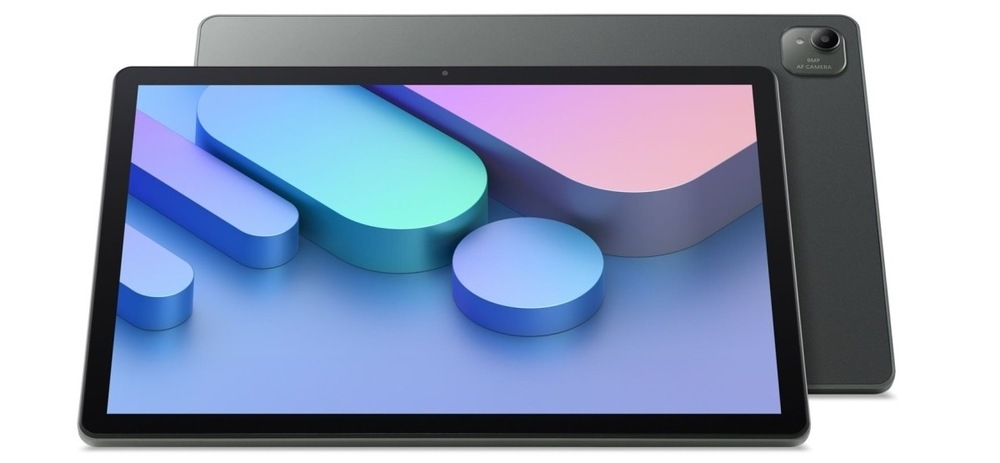 Tablet zapnutý Acer Iconia V13 (V13-11M-806P) zepředu a za ním druhý zezadu