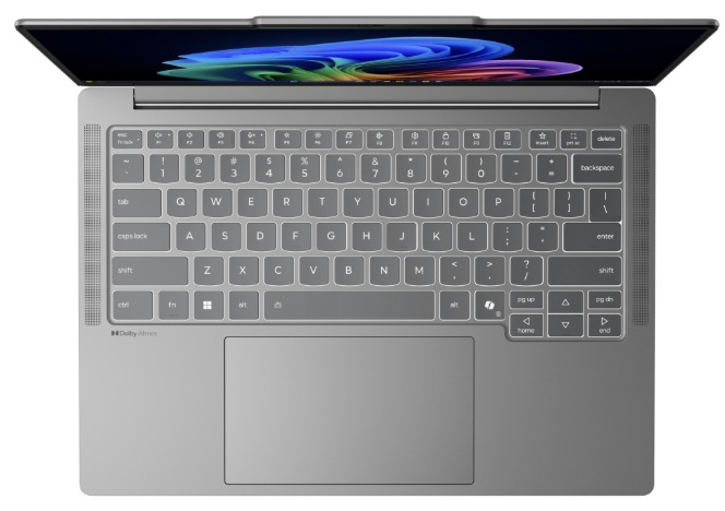Pohled shora na klávesnici a velký touchpad notebooku Lenovo IdeaPad Pro 5 14AKP10
