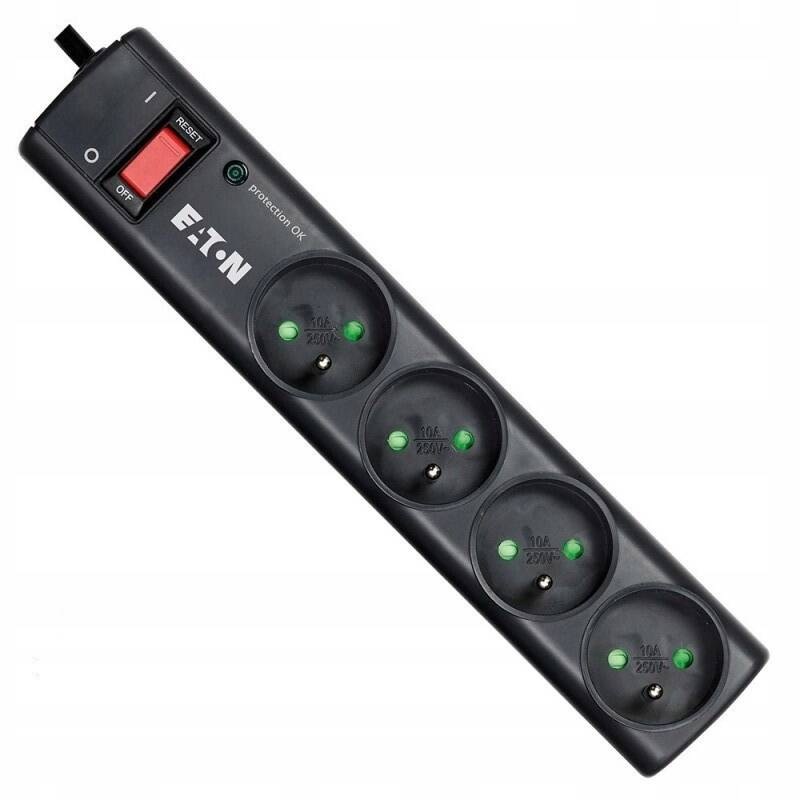 Přepěťová ochrana Eaton Protection Strip 4 FR, 4x zásuvka, zatížení 10A, 1m černá