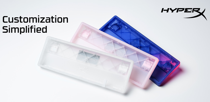 Kryt klávesnice HyperX Origins 2 65 / Pro Housing – barevné varianty krytu vedle RGB klávesnice