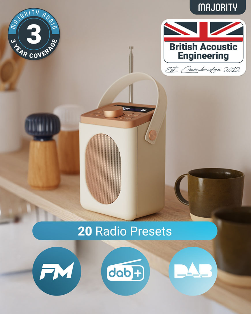 Radiopřijímač s DAB+ Majority Little Shelford krémový/zlatý Radiopřijímač DAB+ Majority Little Shelford, zlato-krémový
