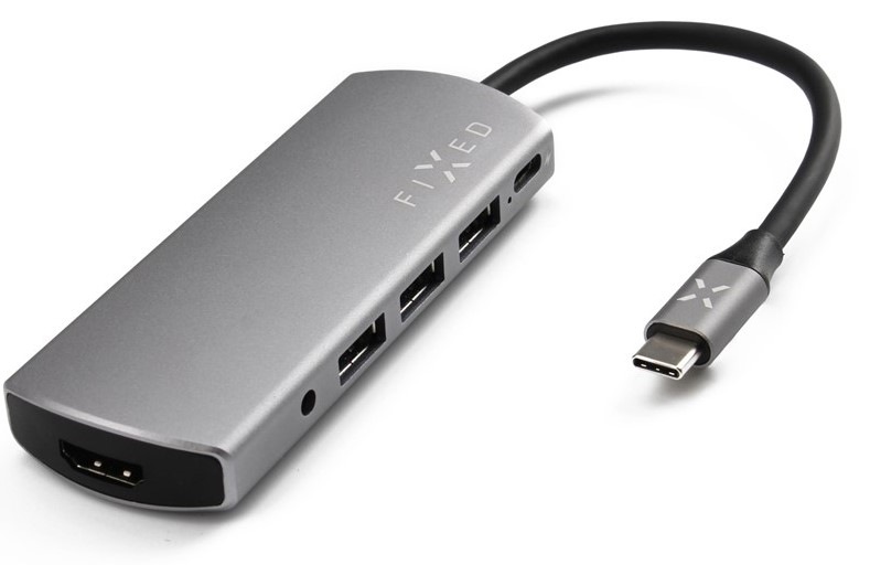 USB Hub FIXED Hliníkový HUB 6IN1 s rozhraním USB-C stříbrný