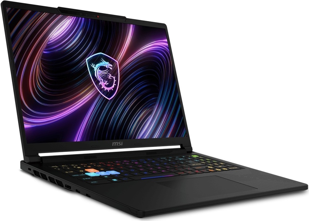 Notebook MSI Raider A16 HX B8WI-005XCZ černý Pohled šikmo na pravou stranu notebooku Raider A16 HX B8W vybaveného porty a reproduktory