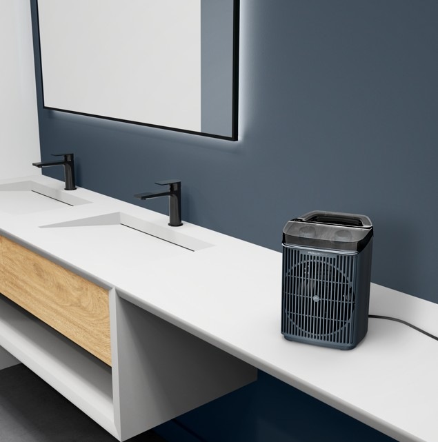 Teplovzdušný ventilátor Rowenta SO6551F0 Intense Comfort Aqua černý Teplovzdušný ventilátor Rowenta SO6551F0 Intense Comfort Aqua v koupelně položený na umyvadle