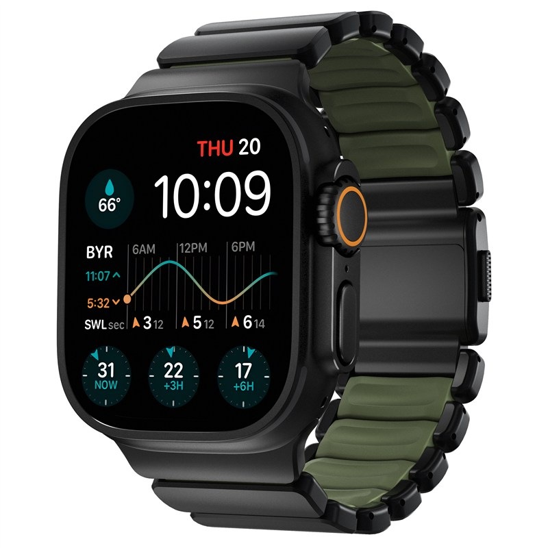 Řemínek NOMAD na hodinky Apple Watch 45, 46 a 49 mm, hybridní konstrukce spojuje titan a pružnou FKM pryž