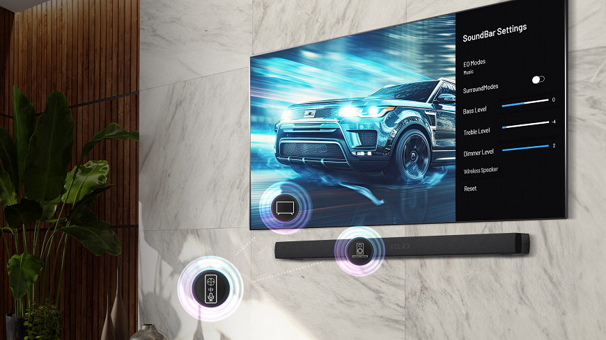 Televize Hisense 50A6S Televize Hisense 50A6S visí na stěně a má na své obrazovce menu soundbaru