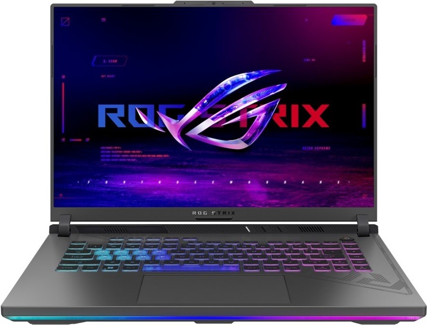 Notebook Asus ROG Strix G16 šedý Přední pohled na notebook ASUS ROG Strix G16 s luxusní grafikou