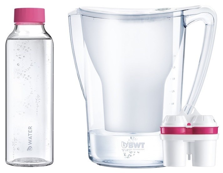 Filtrační konvice BWT Penguin MEI 2,7 l + designová skleněná láhev bílá