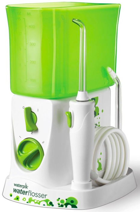 Bílozelená dětská ústní sprcha Waterpik WP260E2 Kids se dvěma tryskami a nádržkou